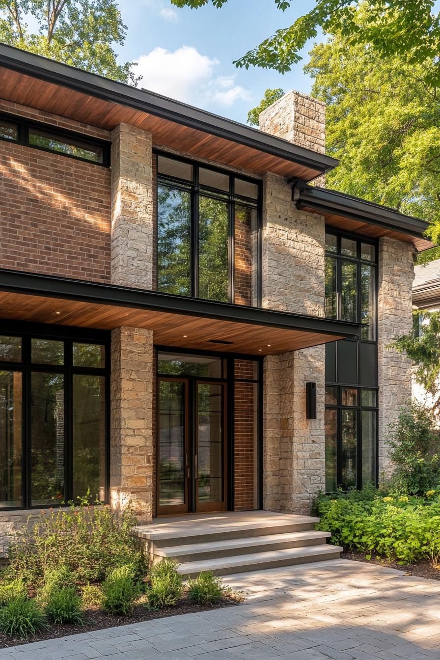 Mid-century Brick With Antique Stonework Accents