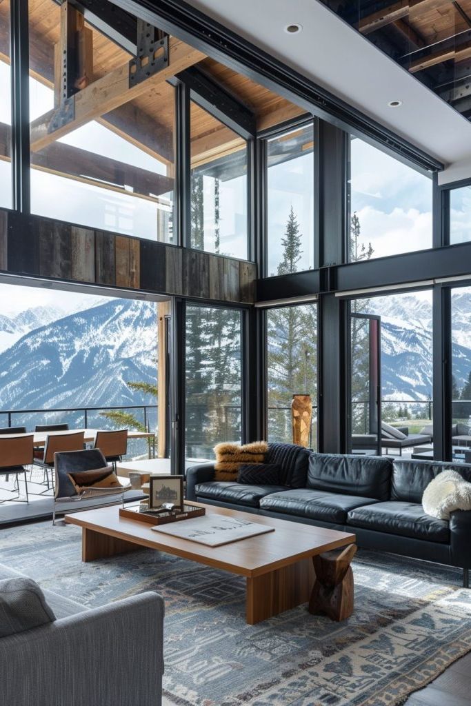 loft living room mountain views