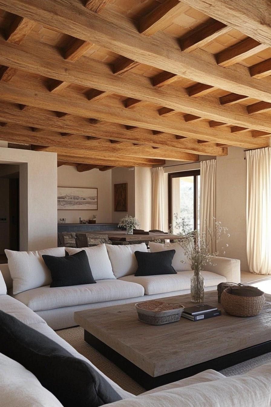 modern spanish villa interior wooden beams 2