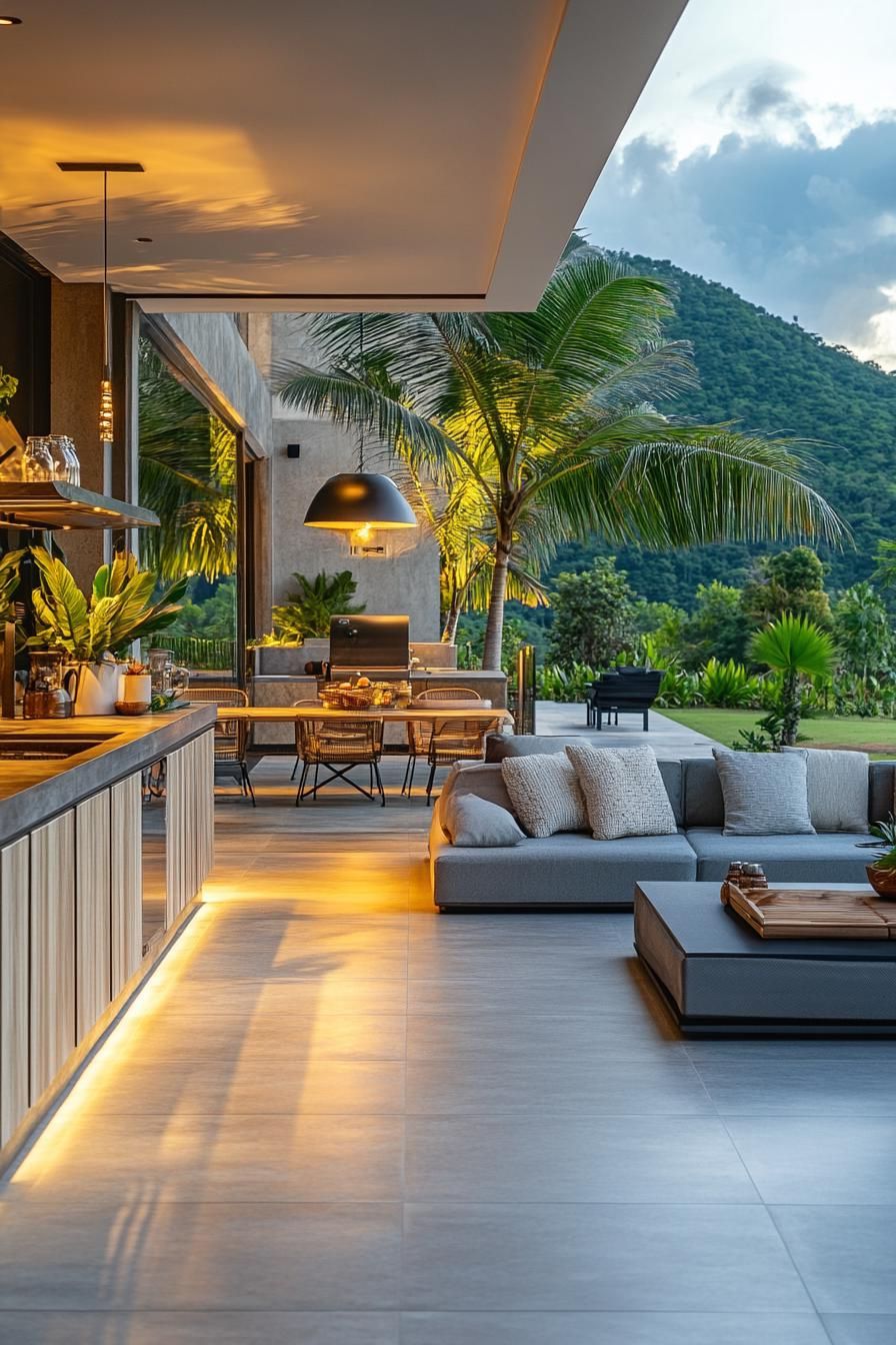 modern villa outdoor kitchen with lounge stunning tropical mountain views 3