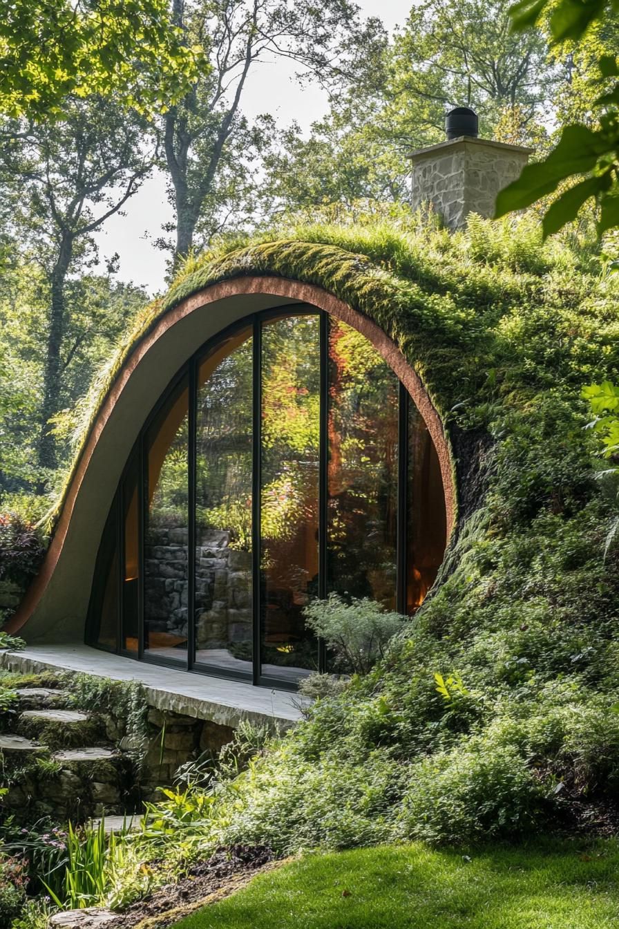 modern forest house hobbit style earth sheltered facade 3