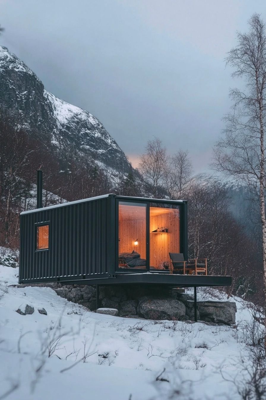 shipping container cabin minimalist scandinavian 2