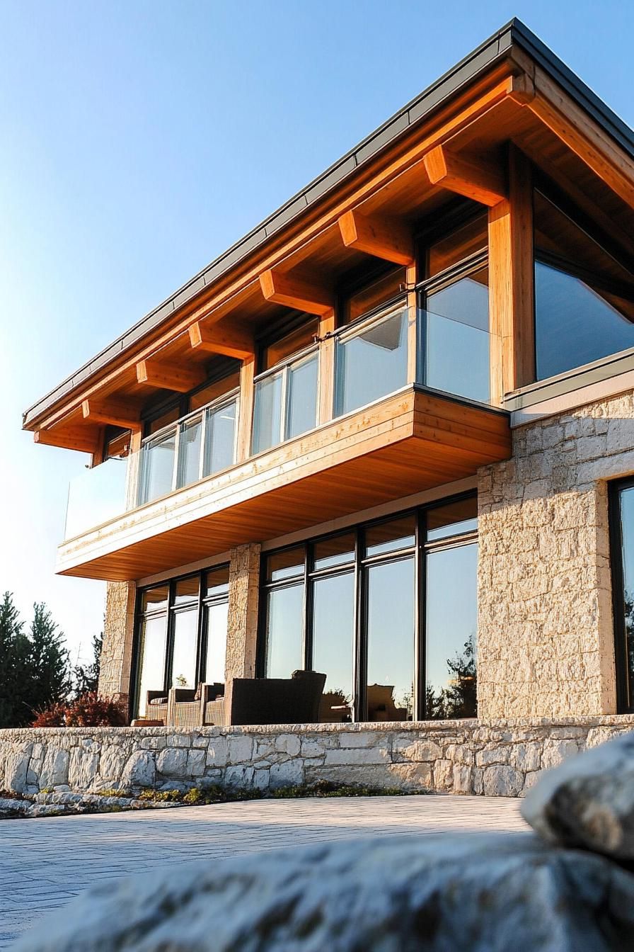 modern timber frame house facade with vertical and horizontal timber 2