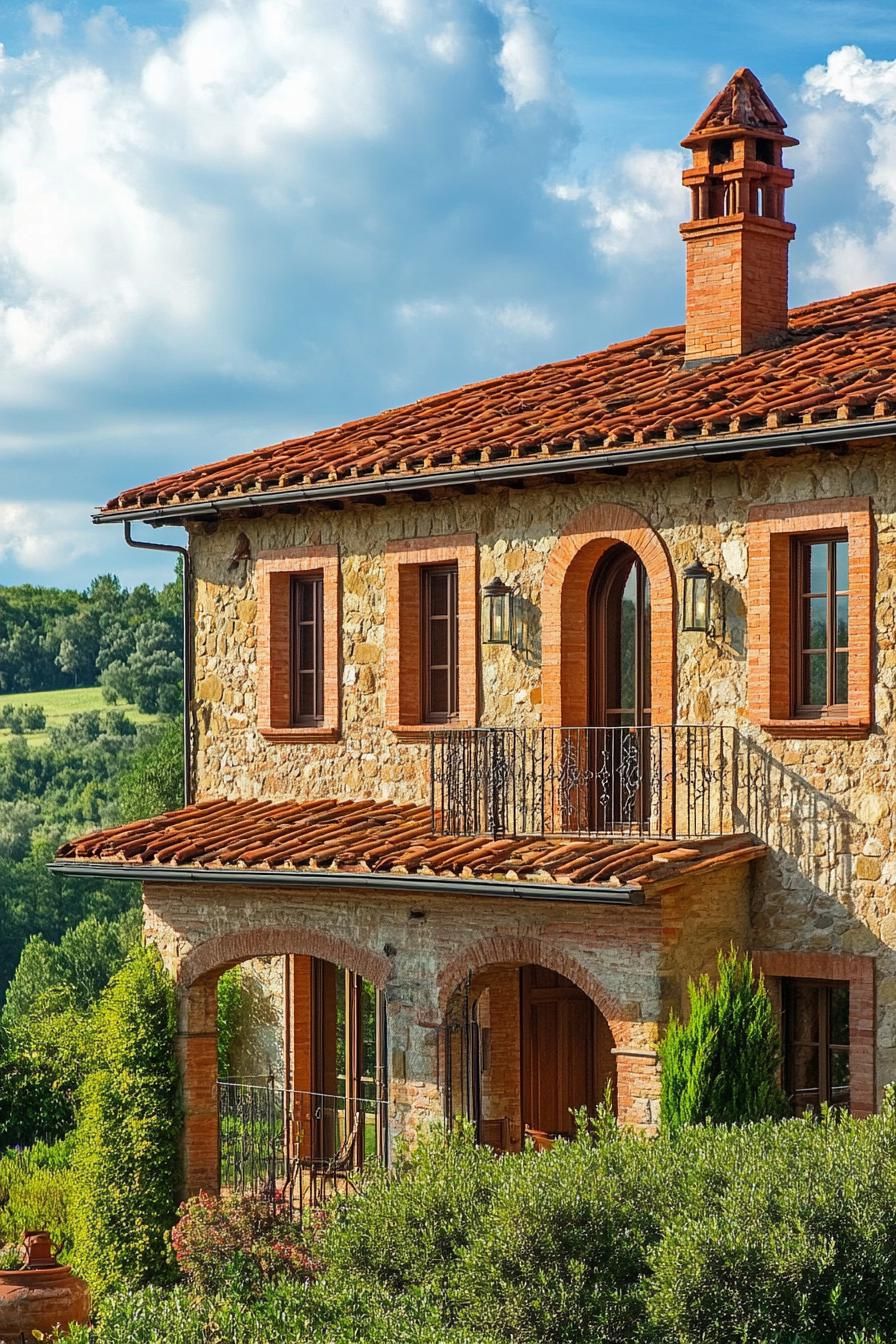 Terra-cotta Roof Tiles With Wrought Iron Accents