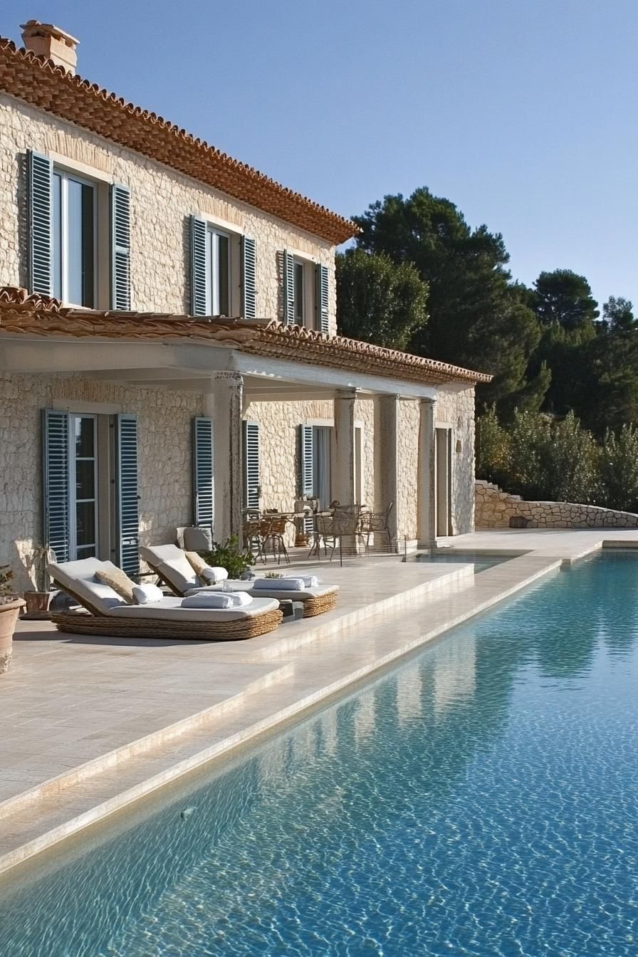 modern Italian mediterranean house modern facade with rustic shutters infinity pool terrace 3