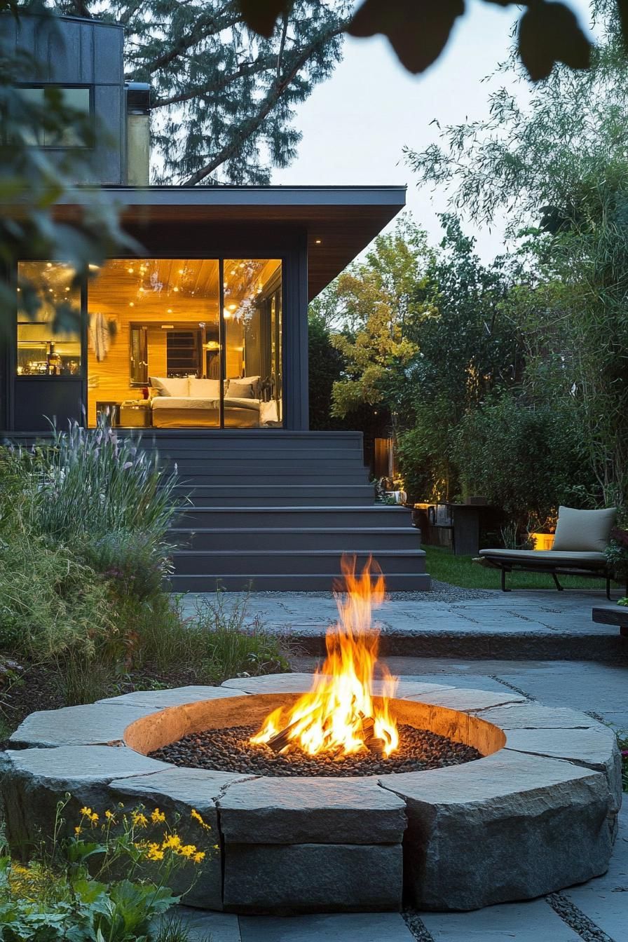 modern house yard firepit lounge area 3