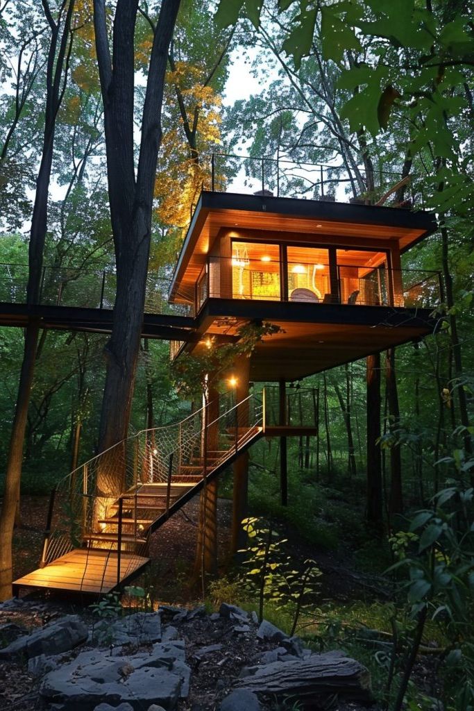 Floating Cabin With Suspension Bridges
