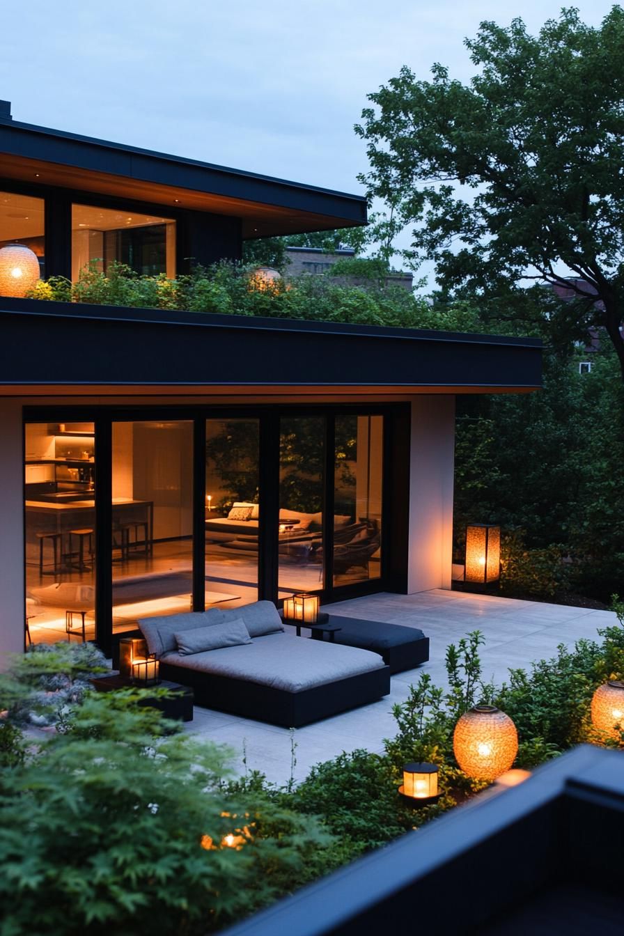 Roof Garden With Japanese Lanterns and Seating