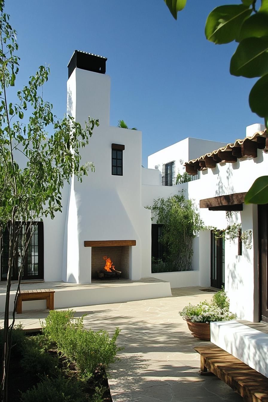 modern spanish villa courtyard with fireplace 2