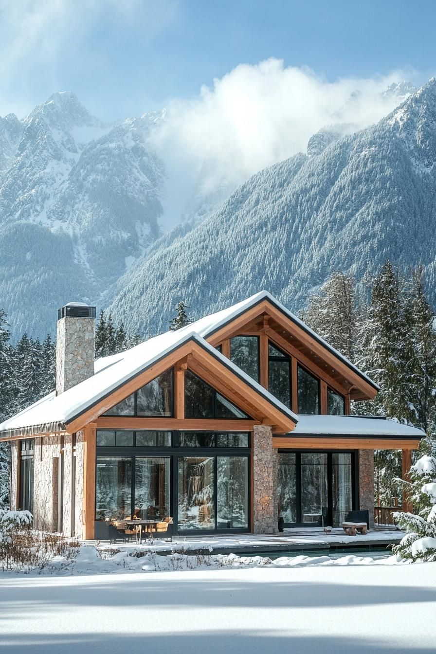 Alpine-style Timber With a Mix of Stucco and Glass Facade