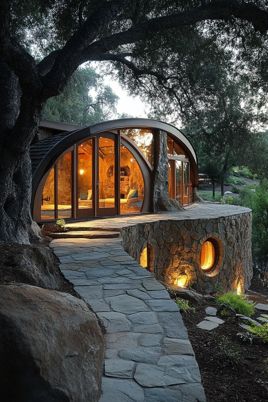 modern forest house hobbit style earth sheltered facade 2