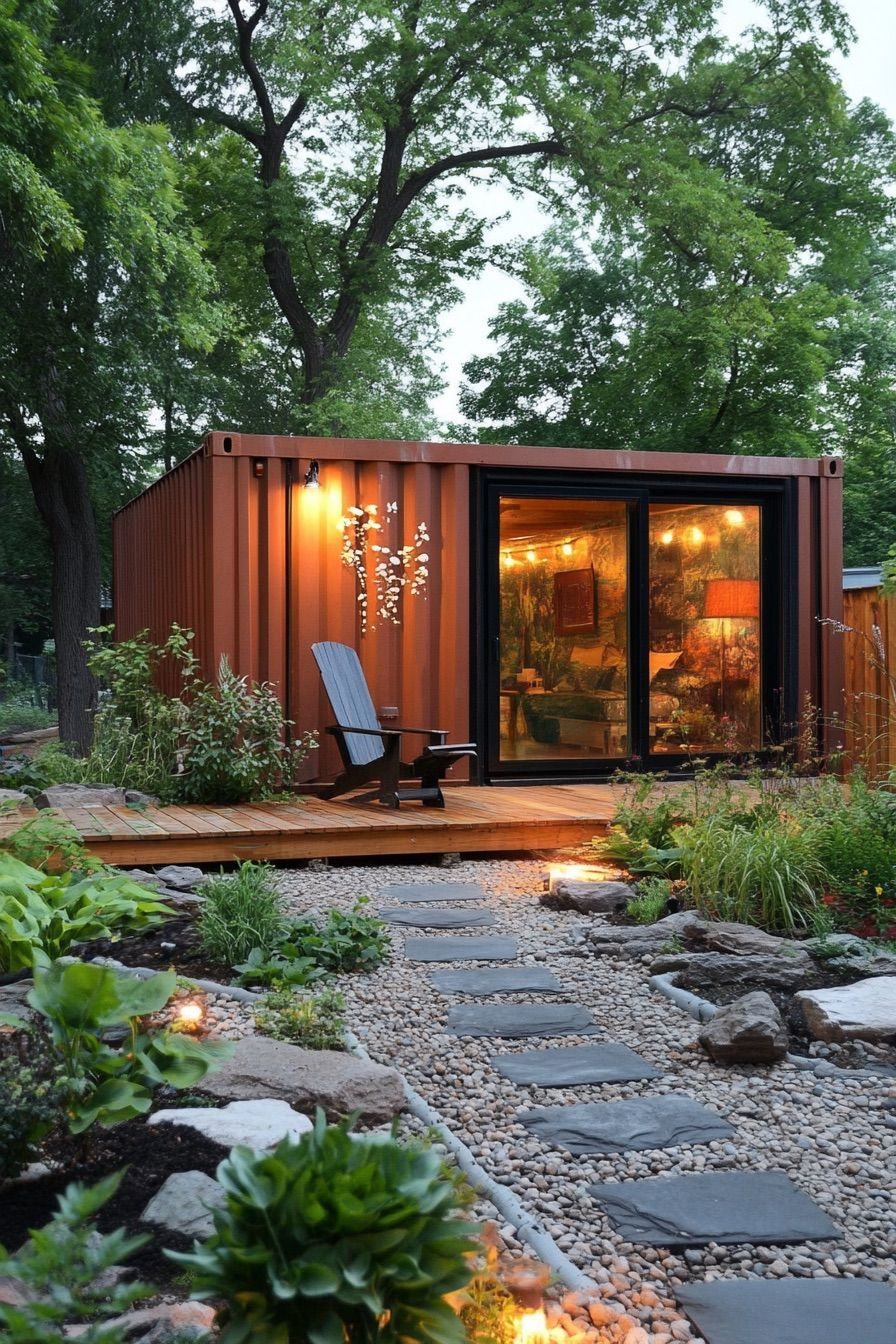 shipping container cabin zen garden 2