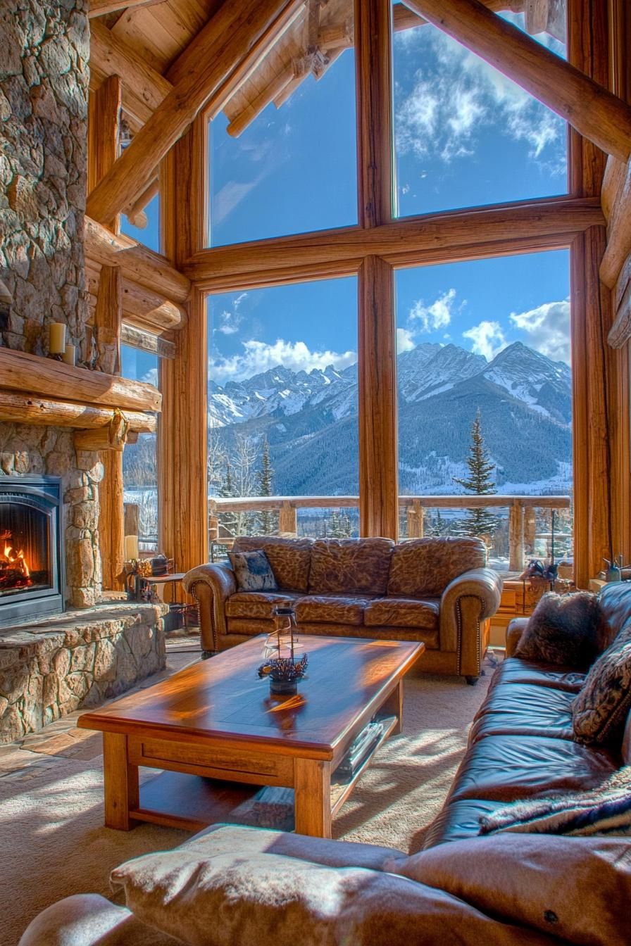 Luxury Mountain Lodge With a Grand Stone Fireplace in the Great Room stunning winter mountain views 3