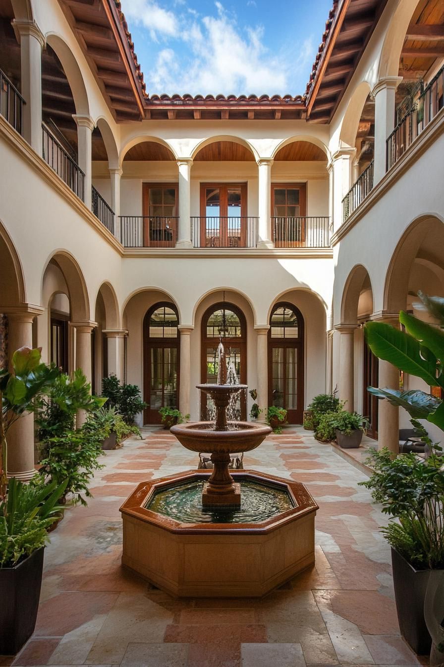 Central Courtyard With a Water Fountain
