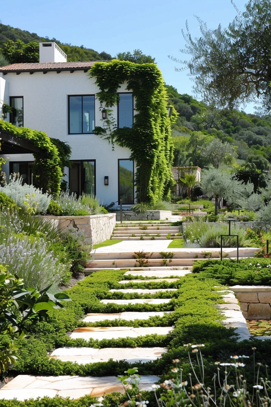 mediterranean house stone path hardscape