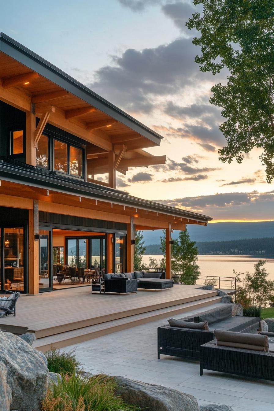 Open Timber Frames With Large Overhangs and Floating Decks