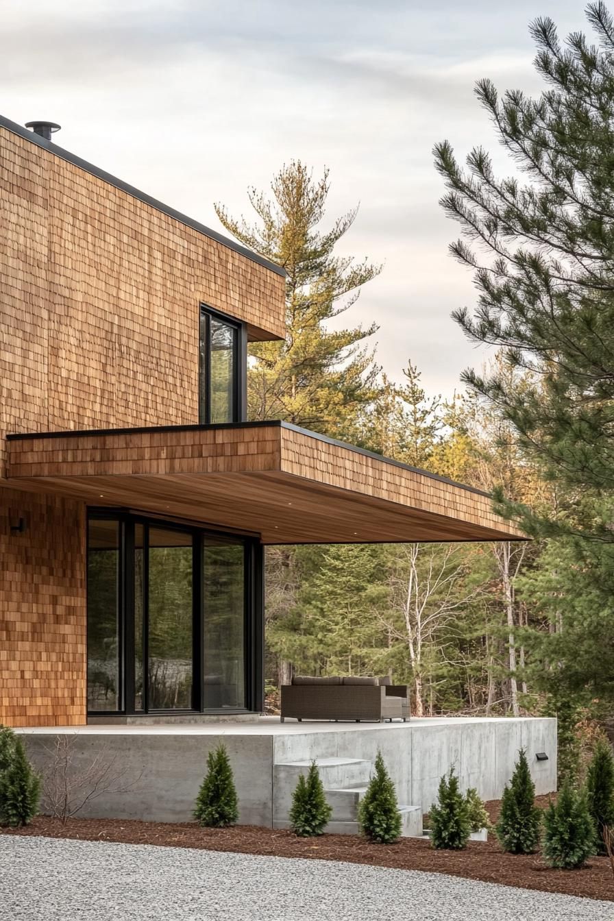 Mixed Wood Shingles and Smooth Concrete Finishes