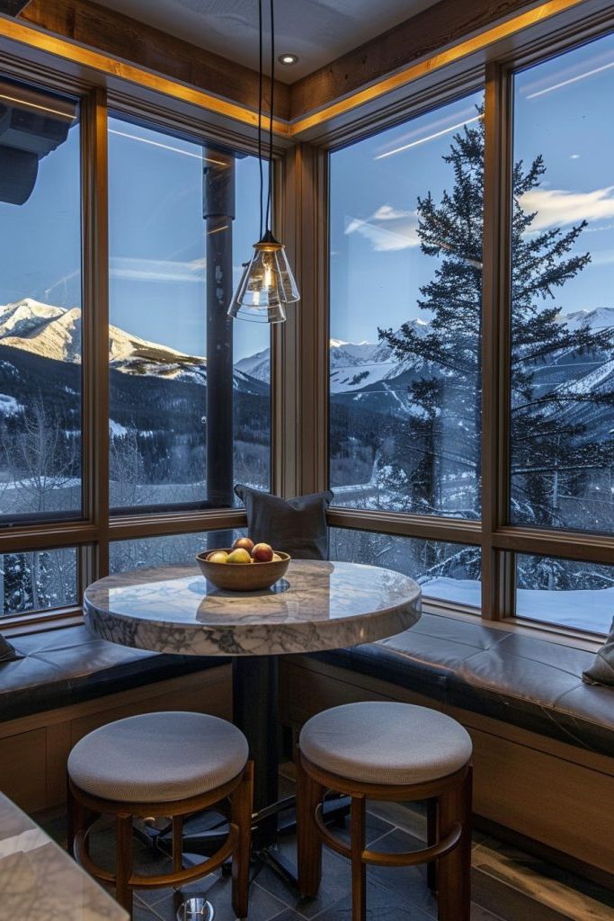 kitchen nook with mountain views