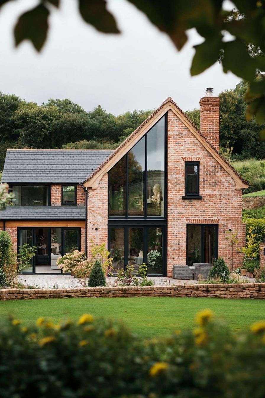modern English cottage with brick wood and glass facade in a stunning England countryside valley 3