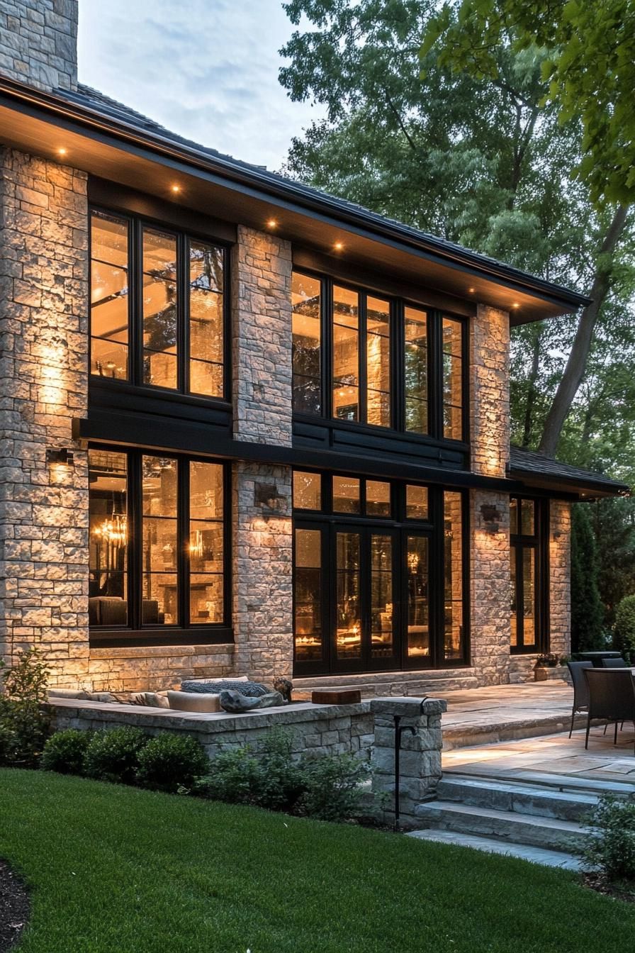 modern French country house stone facade facade with large windows 3