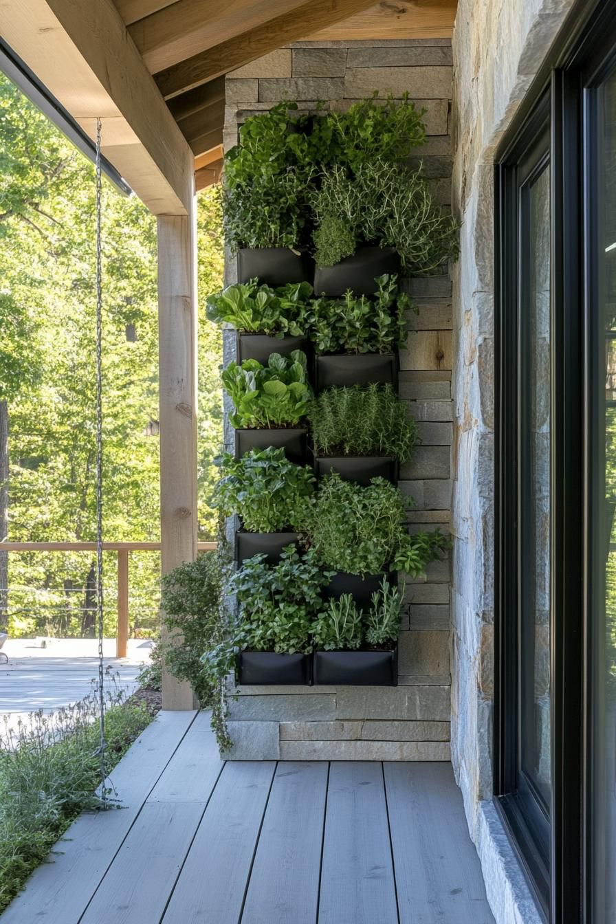 modern English cottage porch with vertical herb garden 2