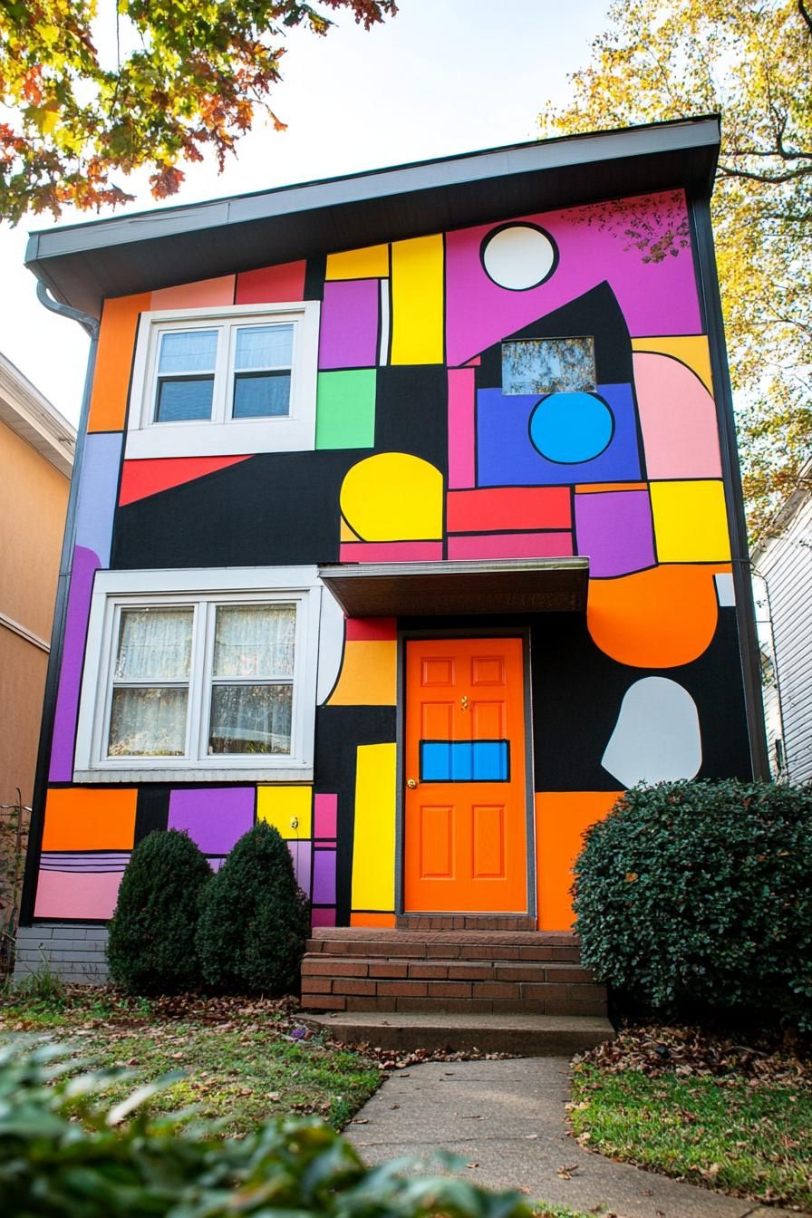 80s house facade modern makover front door in vibrant color mural tradional yard