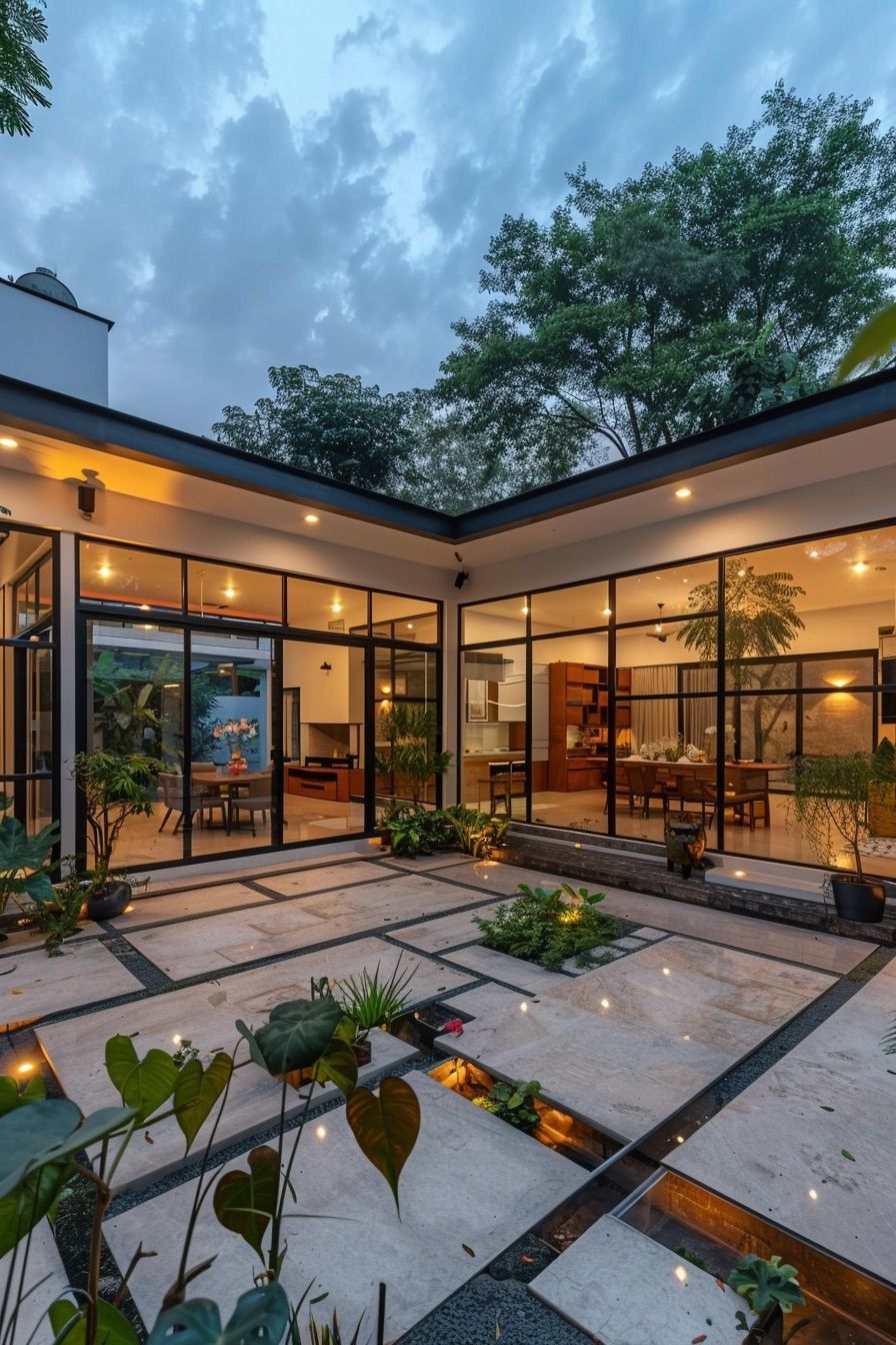 modern courtyard house with greenery