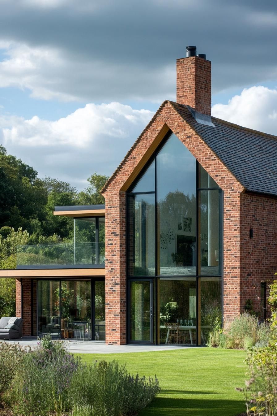 modern English cottage with brick wood and glass facade in a stunning England countryside valley 2