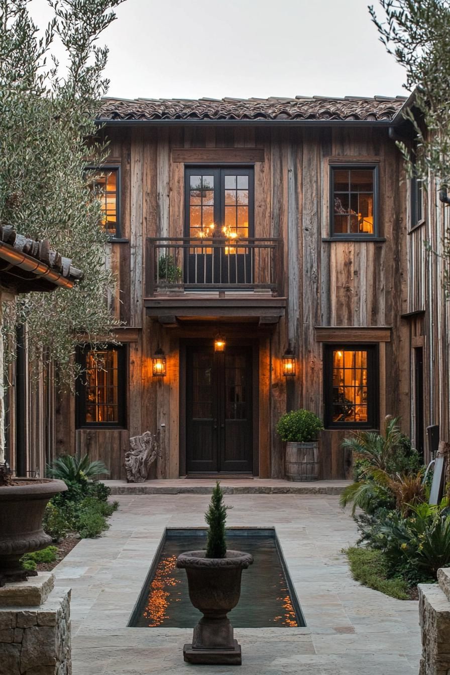 ranch house courtyard rustic siding