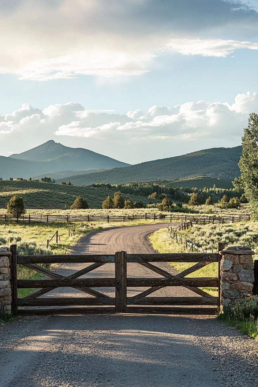 traditional ranch entrance direway mountain road large gate 2