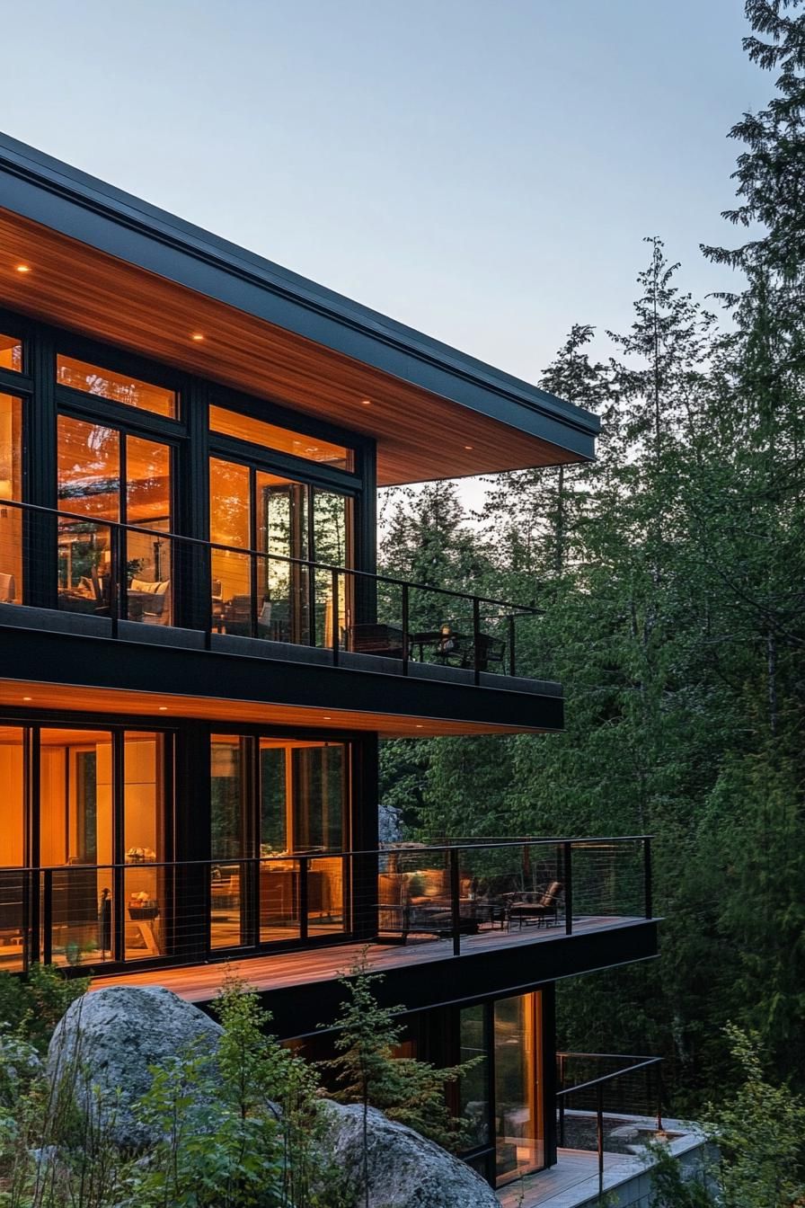 modern lakeside hill house with multi level decks with lake and mountain views 2