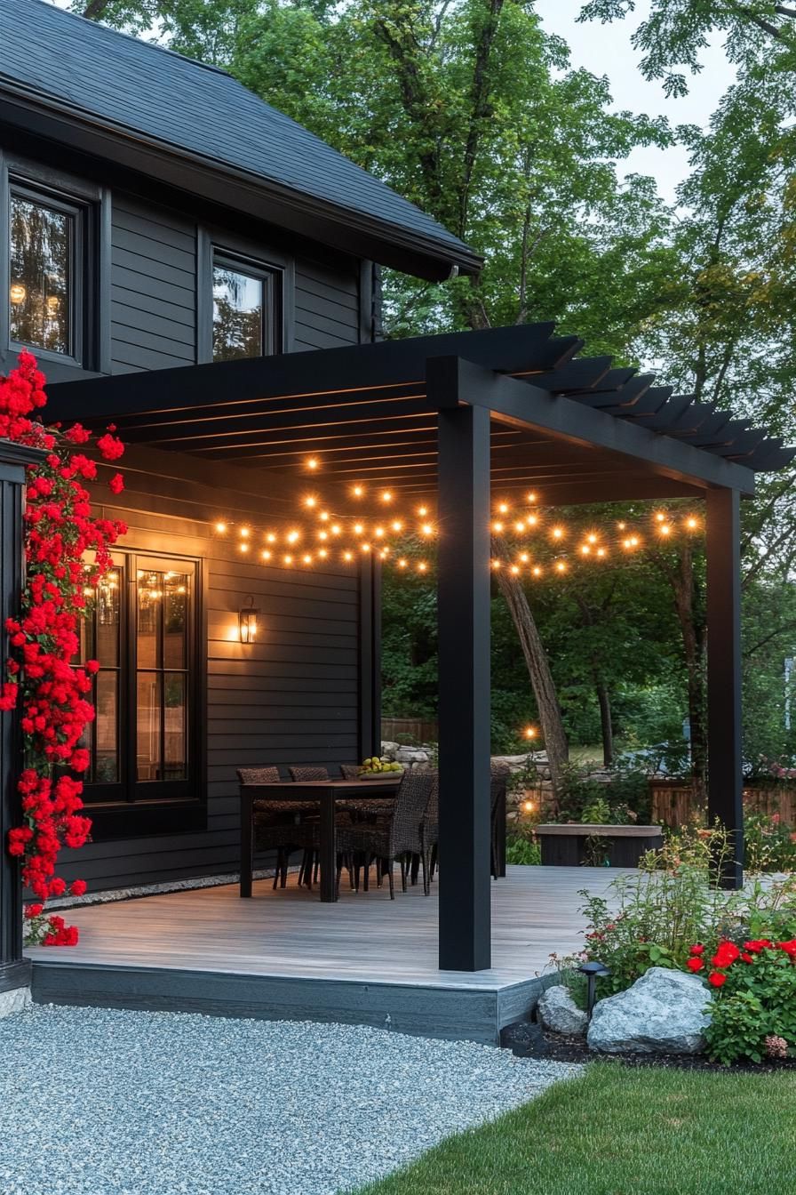 Black Pergola With Solar String Lights