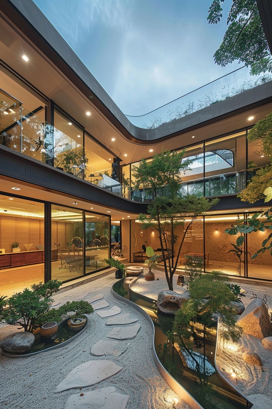 courtyard house with terraces and balconies