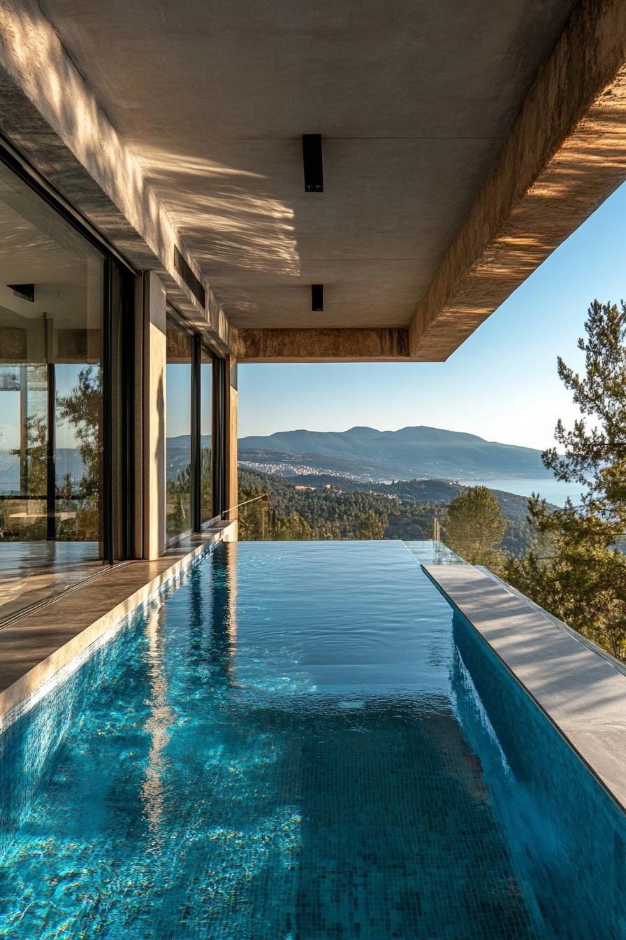 modern villa with outdoor pool extending indoors stunning mountain sea view