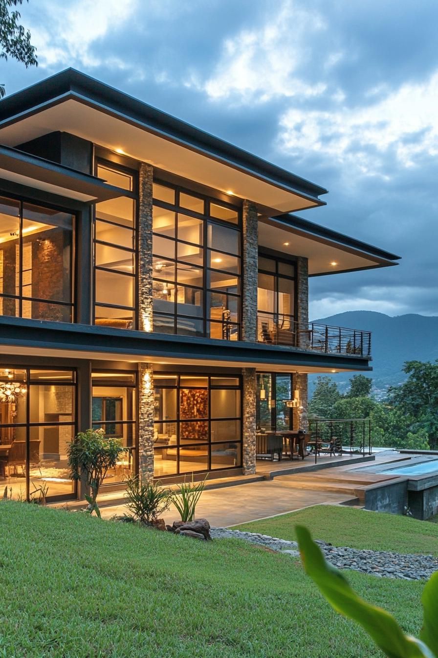 modern zen style home with large windows and panoramic tropical mountain views 2