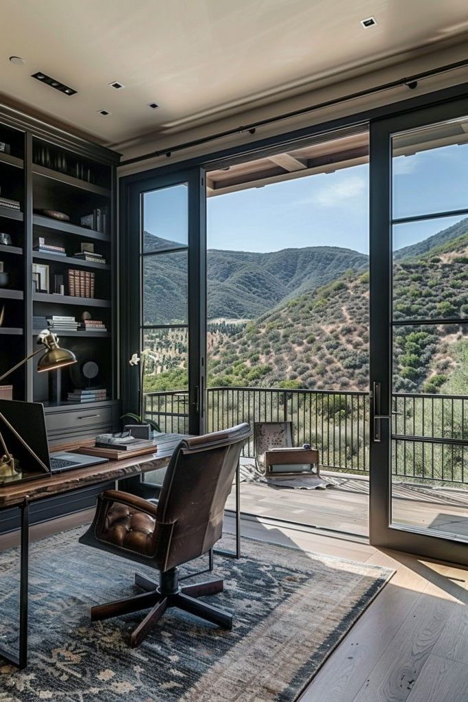 home office with balcony