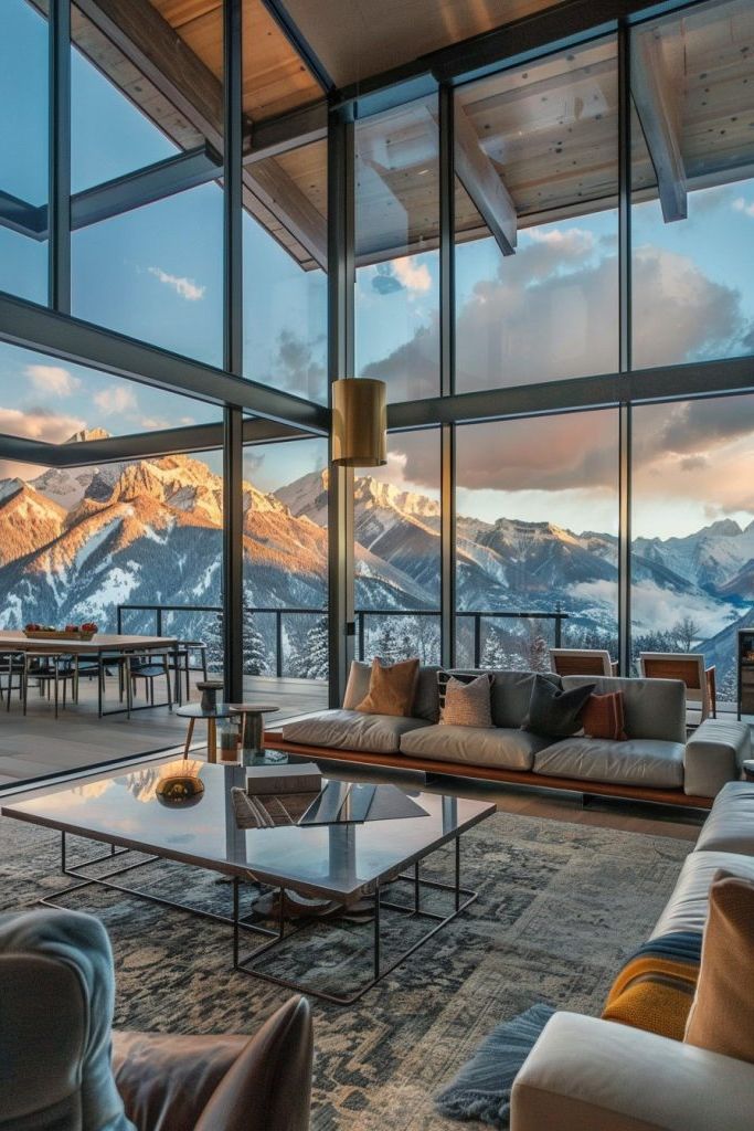 living room with terrace mountain view