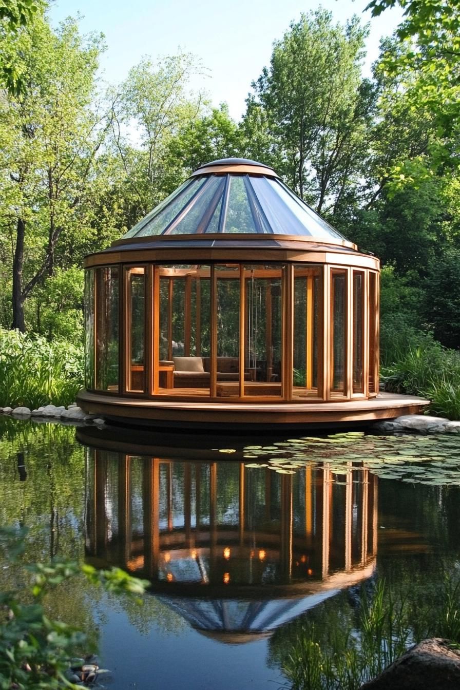 modern glass yurt by the lake 3