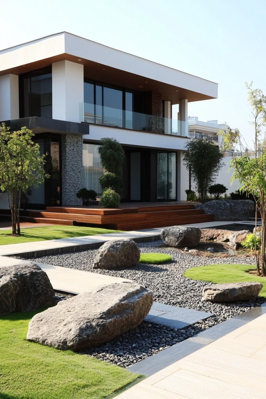 modern house yard with zen garden features 3