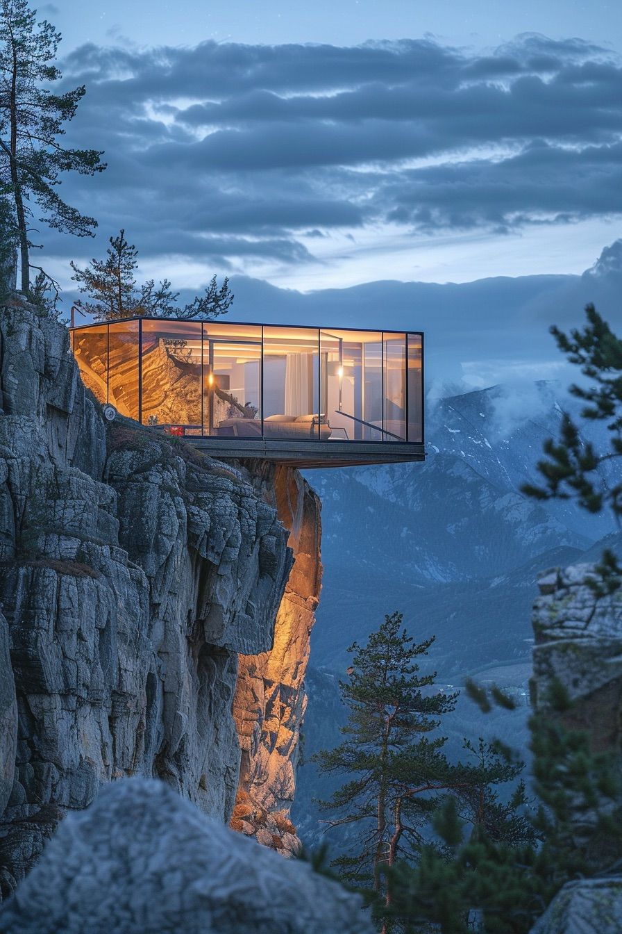 cliff glass small cabin