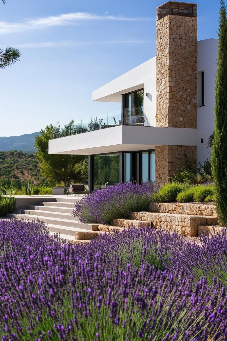 modern spanish villa landscape with lavenders 2
