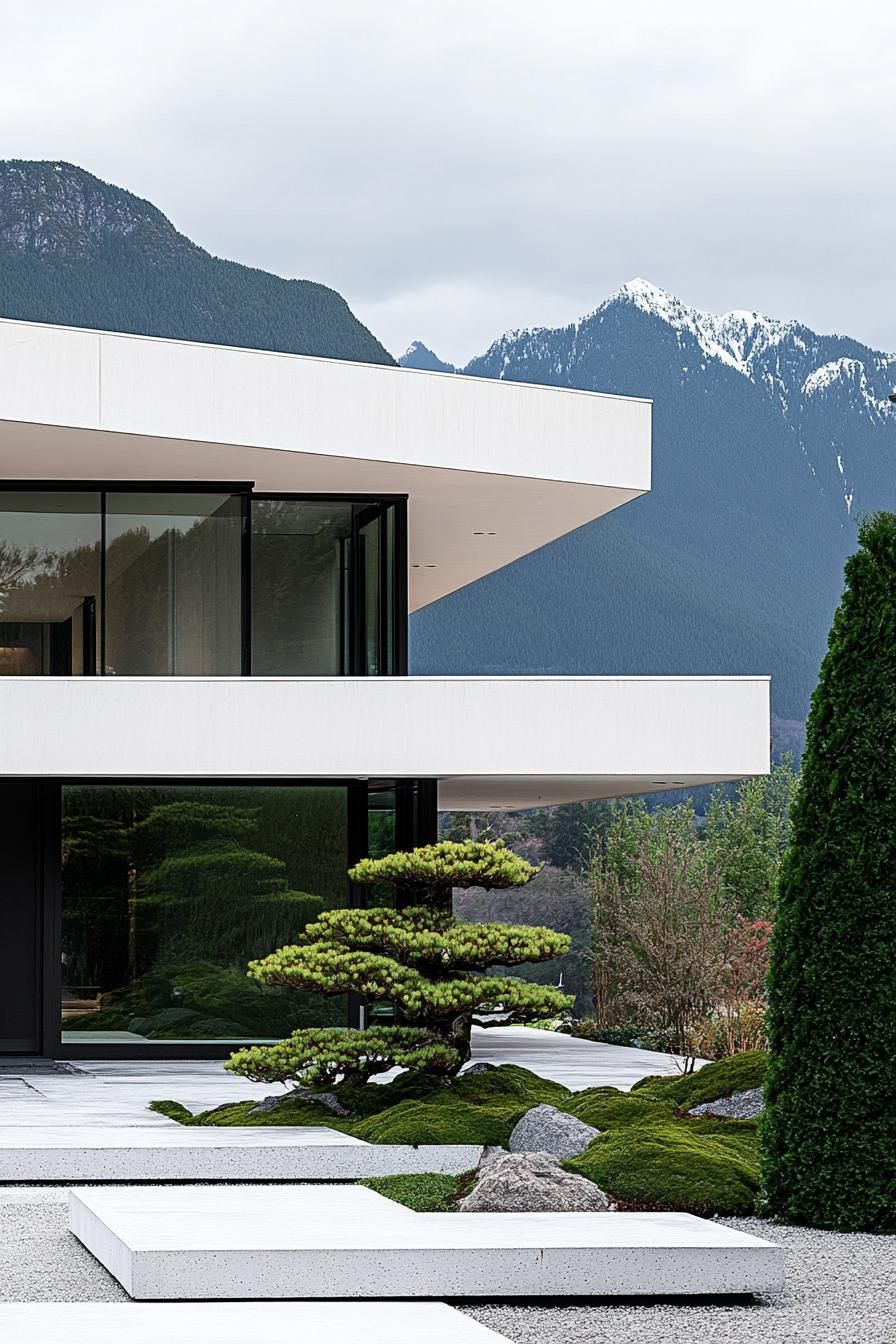 Smooth, White Concrete Walls With Bamboo Accents