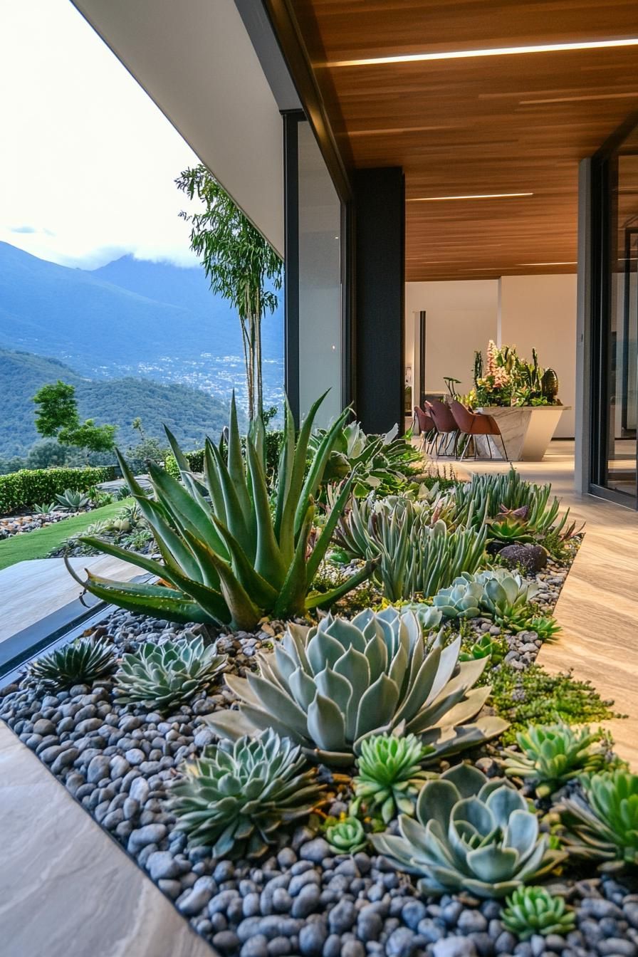modern home interior garden with succulents large windw with mountain views 2