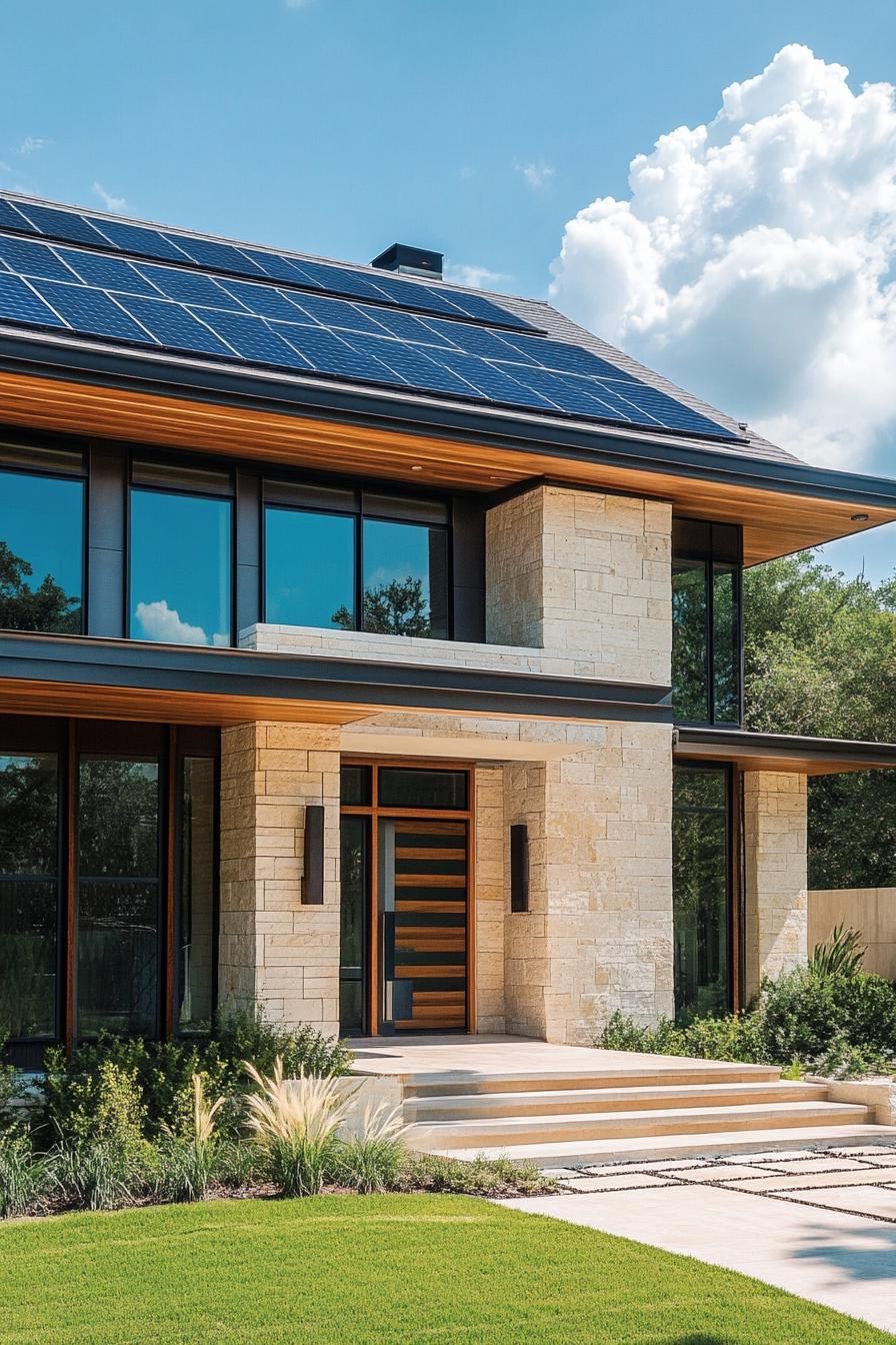 modern suburban mansion with rooftop solar panels 3