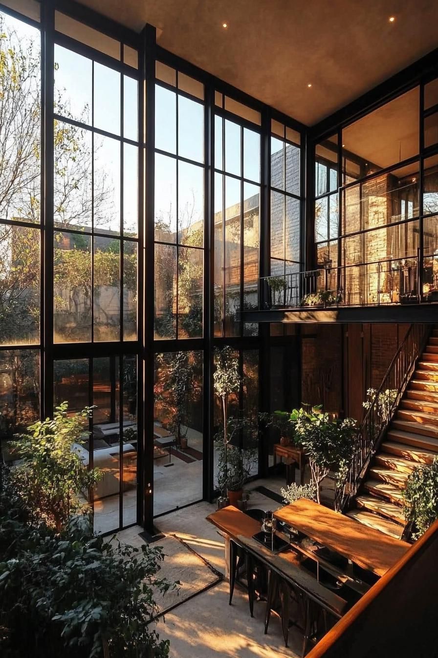 modern industrial style house with large windows built on an old factory
