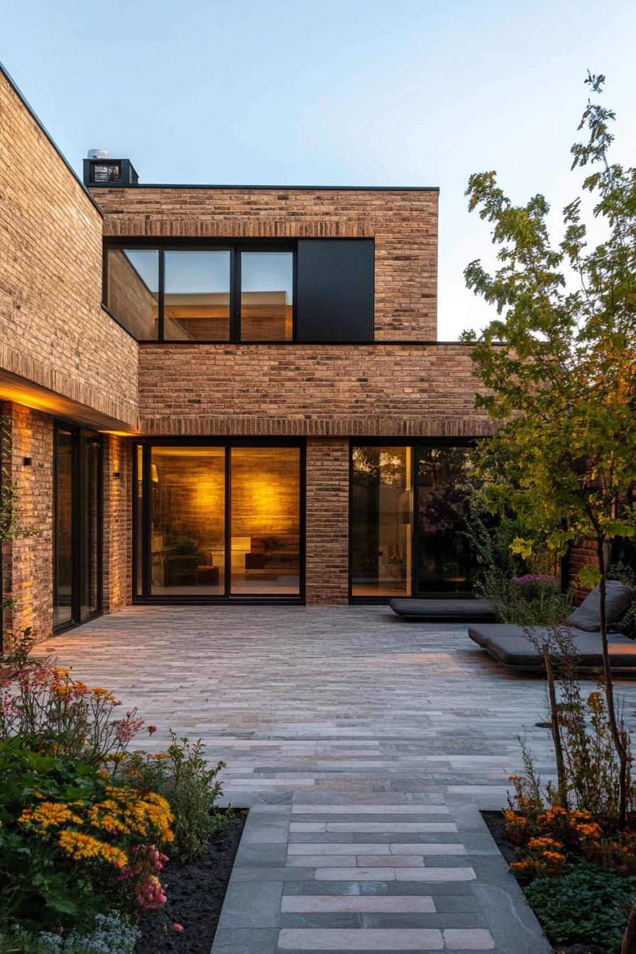 modern natural brick home courtyard 2
