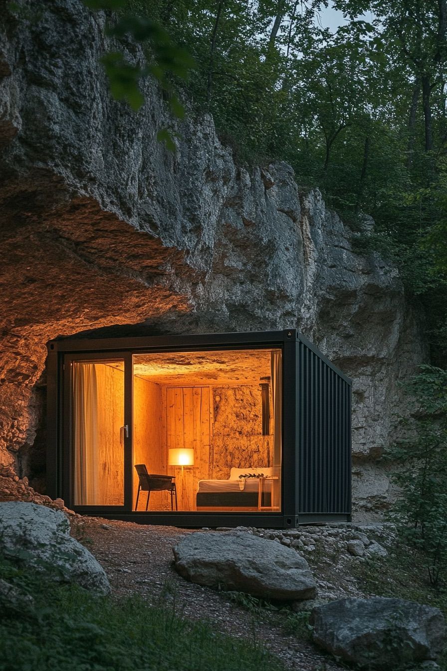 shipping container cave cabin 2