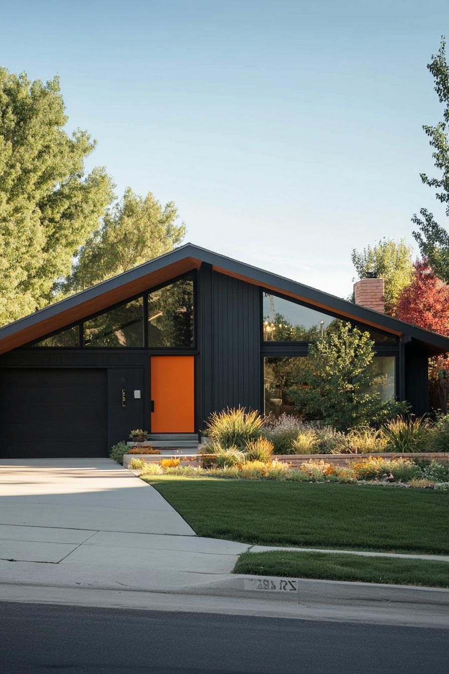 retro style modern house facade with shaggy roofline and deep eaves