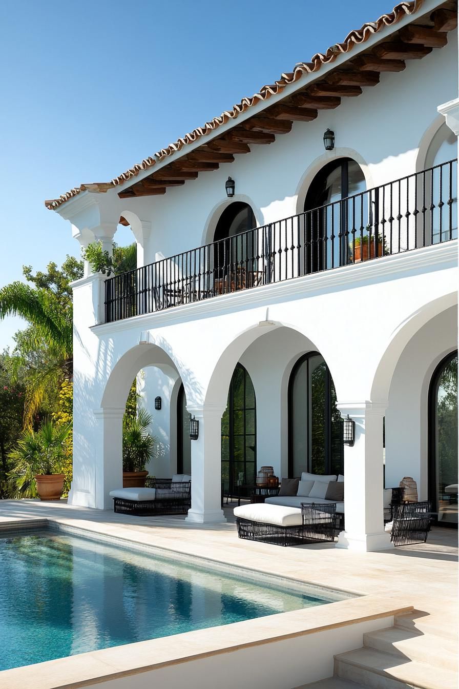 modern spanish villa with wraparound terrace with arches