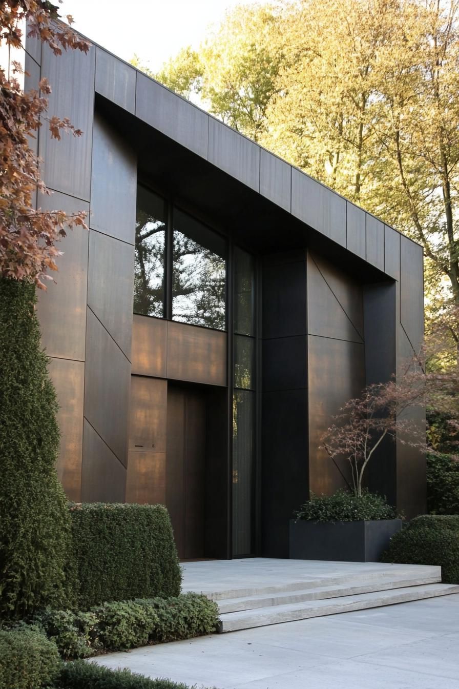 modern French house facade textured metal panels in assymetrical shapes 2